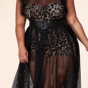 3 piece mesh dress with leopard romper